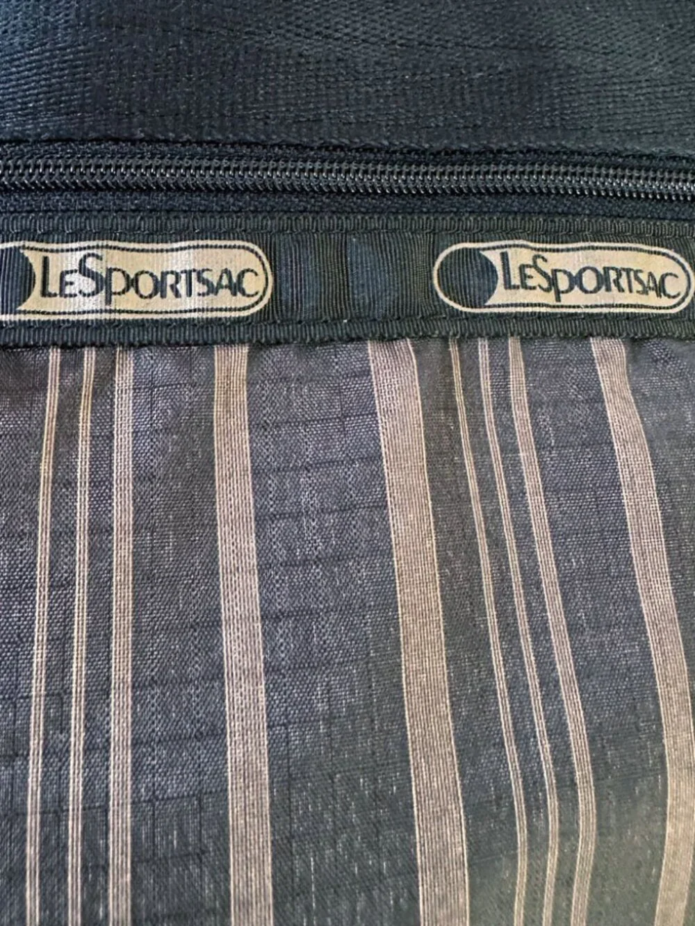 Vtg 90s LeSportsac Brown Striped Nylon Ripstop Tote Bag Weekender Travel Utility